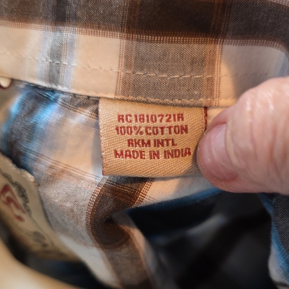 Rafter C Cowboy Collection Blue Plaid Pearl Snap Western Shirt Mens L - Picture 3 of 9